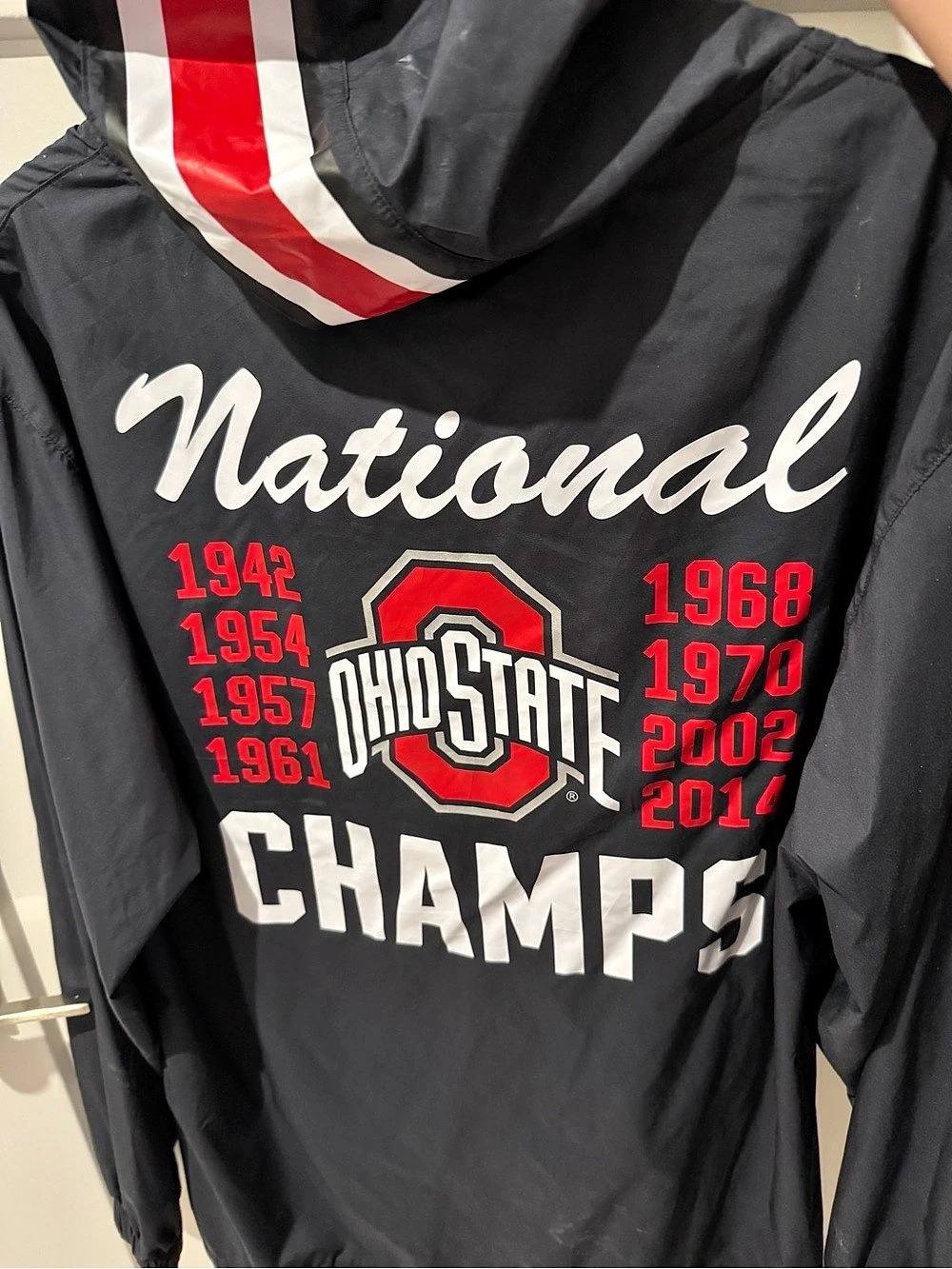 PINK Ohio State Champions Hooded windbreaker in Black & Red